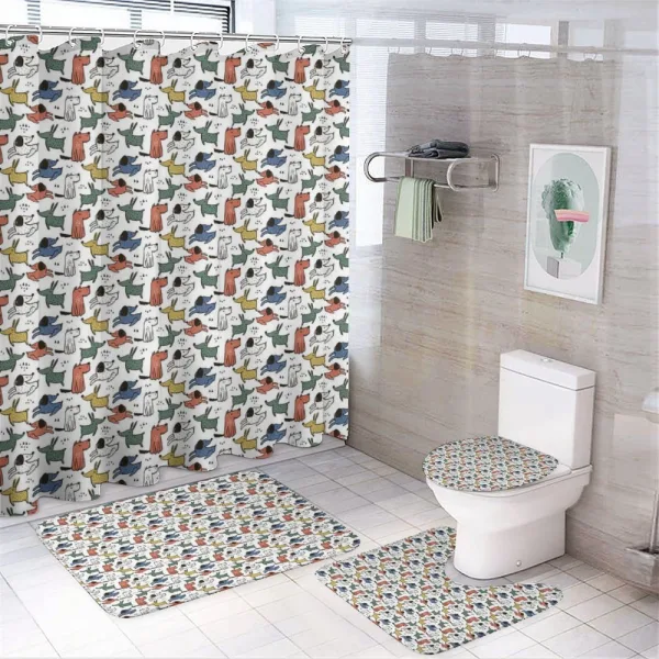 Pastel Funny Puppies Art on a shower curtain