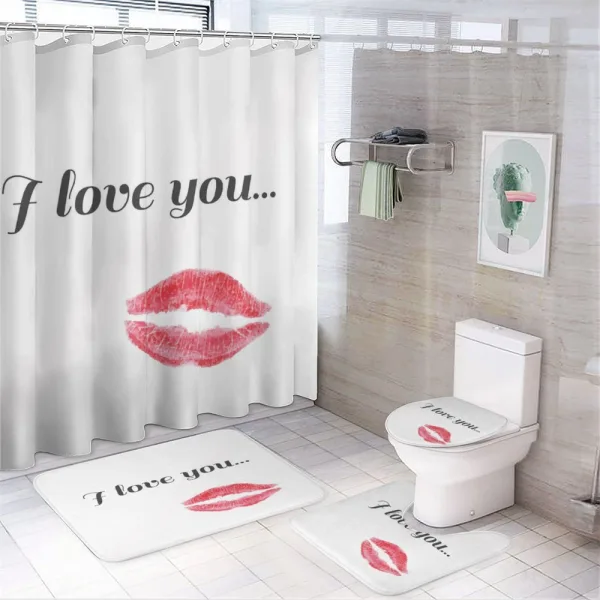 Red Kiss Lipstick on a shower curtain