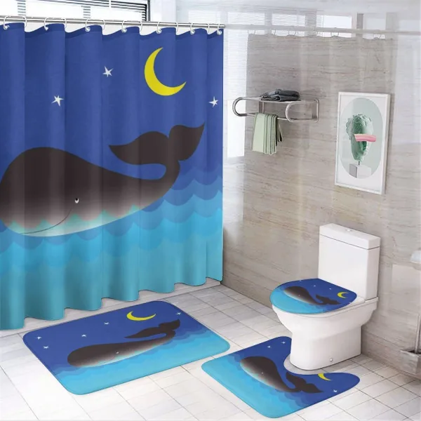 Whale in Ocean and Star on a shower curtain