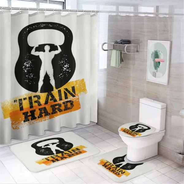 Aged Kettlebell Athlete on a shower curtain