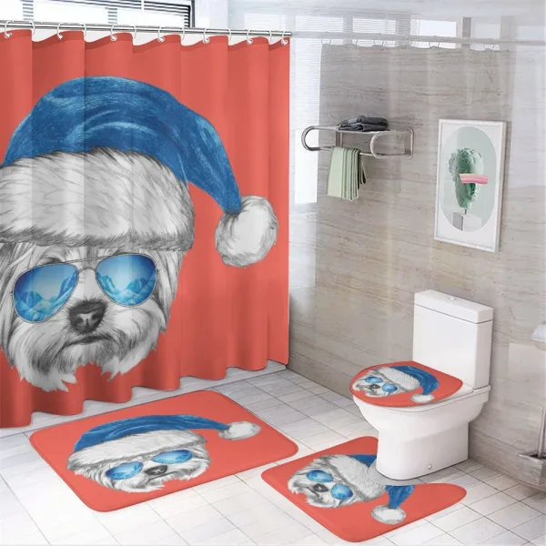 Blue Santa Hat Funny on a shower curtain