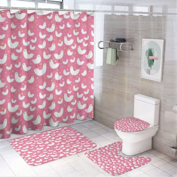 Cotton-Candy-Like Chicken on a shower curtain