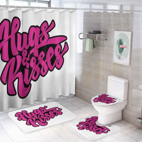 Hugs and Kisses Calligraphy on a shower curtain