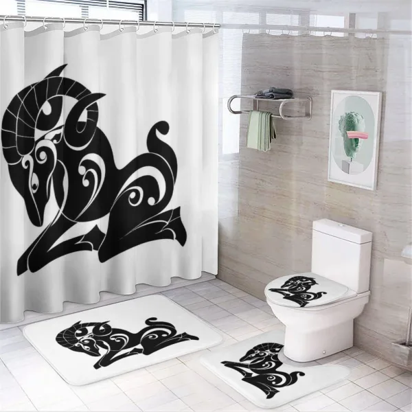Monochrome Goat on a shower curtain