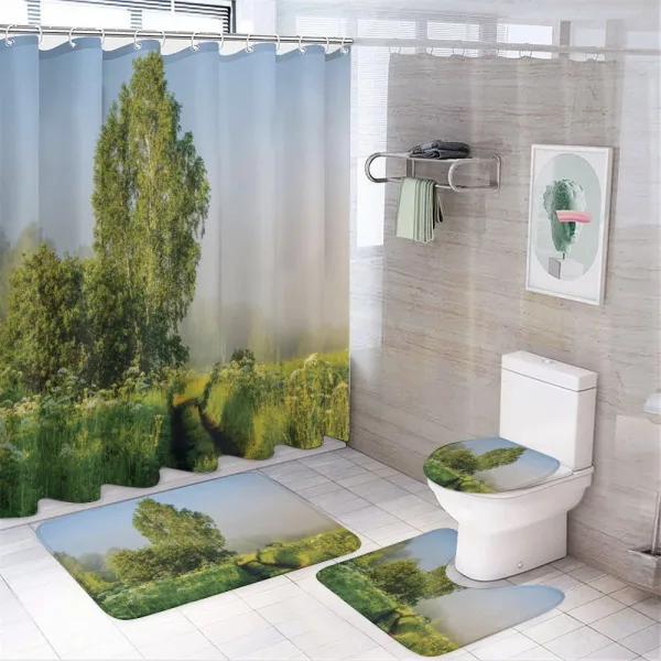 Path with Trees Flowers on a shower curtain