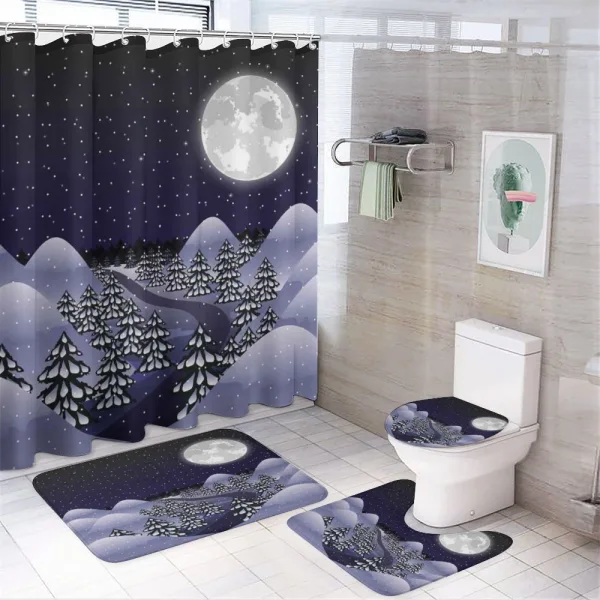 Snowfall Dark Forest on a shower curtain