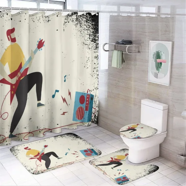 Young Man Performing on a shower curtain