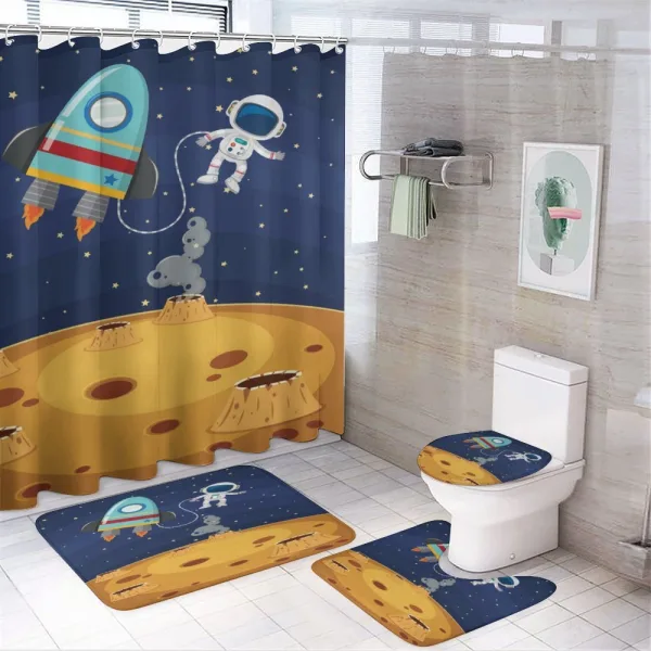 Cartoon Design Space Theme on a shower curtain