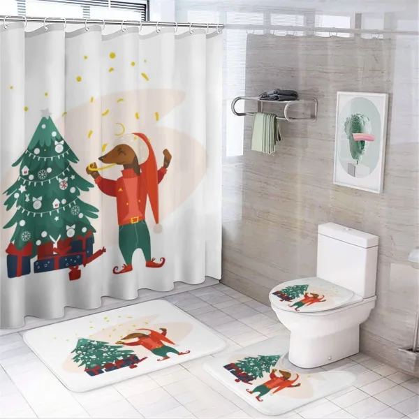Christmas Dog in Clothes on a shower curtain