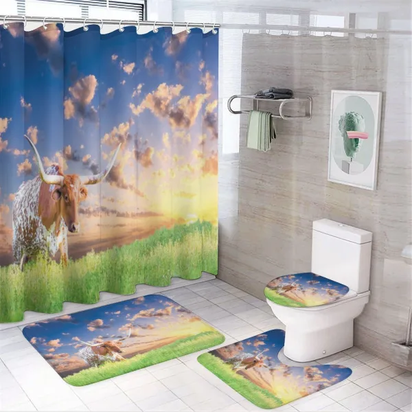 Female Cow in Pasture Sky on a shower curtain
