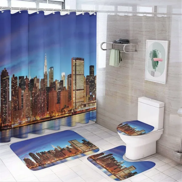 Manhattan Town Panorama on a shower curtain