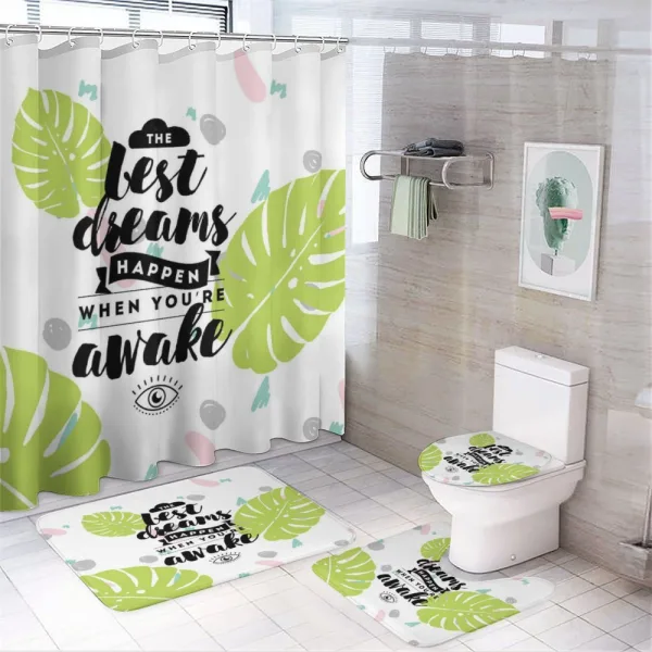Phrase with Monstera Leaves on a shower curtain