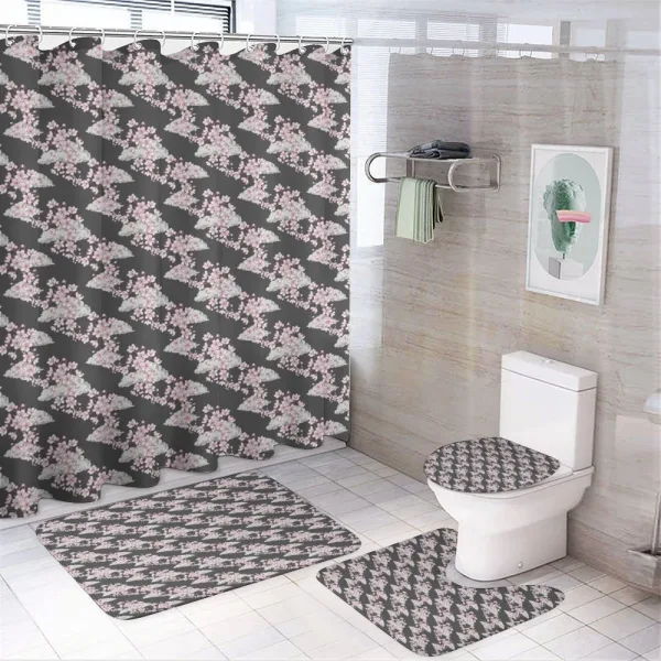 Sakura Branches Greyscale on a shower curtain