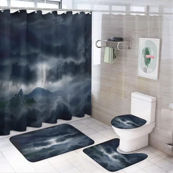 Stromy Sky over Mountains on a shower curtain