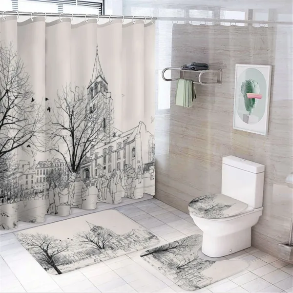 Walking People Winter on a shower curtain