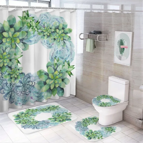 Watercolor Cactus Wreath on a shower curtain