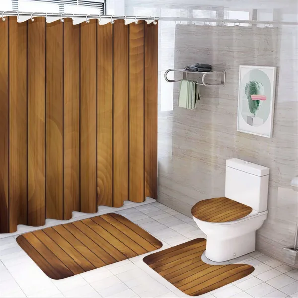 Wooden Plank Aged Timber on a shower curtain