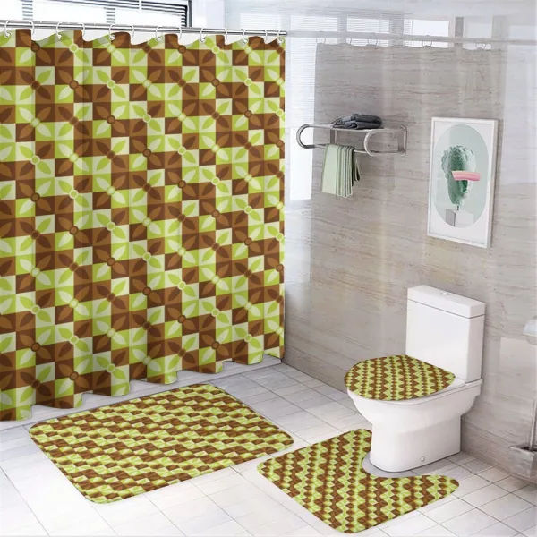 Bicolor Geometric Blossoms on a shower curtain