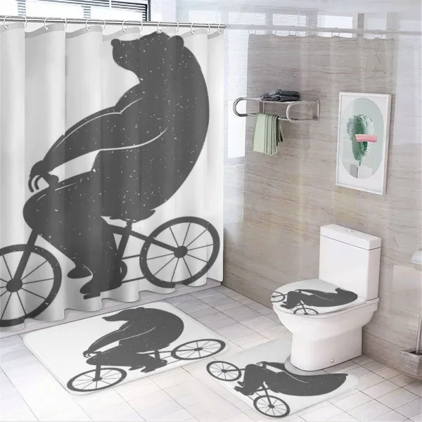 Bike Humor Hipster Bear on a shower curtain