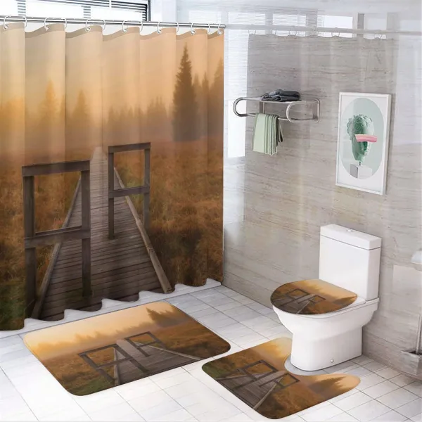 Foggy Day Fall Forest on a shower curtain