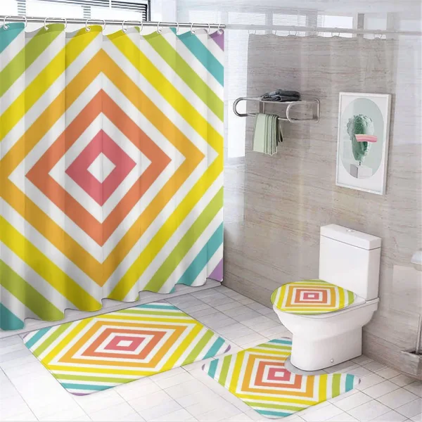 Geometric Inner Stripe on a shower curtain