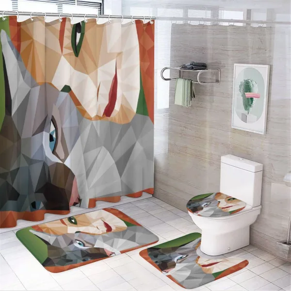 Geometric Mosaic Kitten on a shower curtain