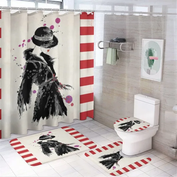 Modern Woman in Coat on a shower curtain
