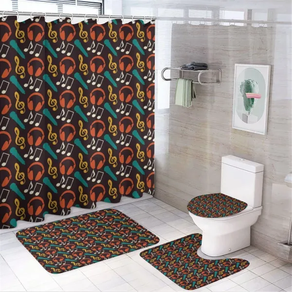 Notes and Headphones on a shower curtain