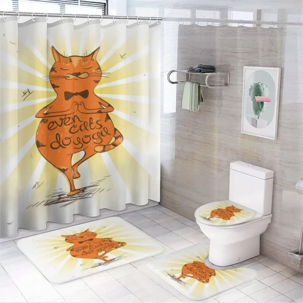Peaceful Cat with Phrase on a shower curtain