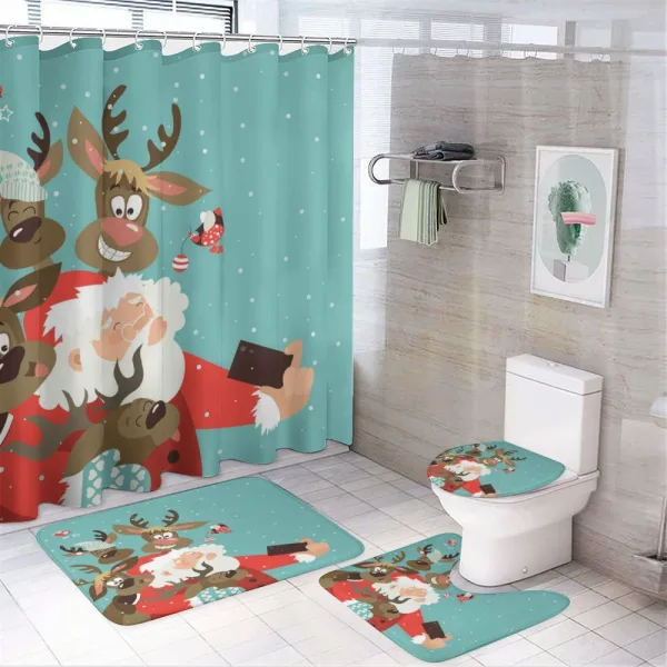 Reindeer Buddies Selfie on a shower curtain