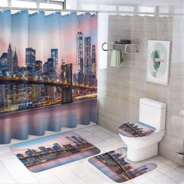 Sunrise in Brooklyn Bridge on a shower curtain