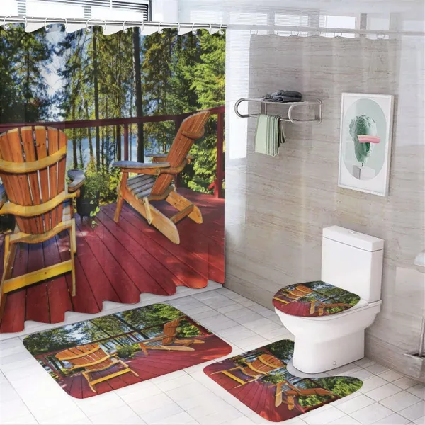Adirondack Chairs on Porch on a shower curtain