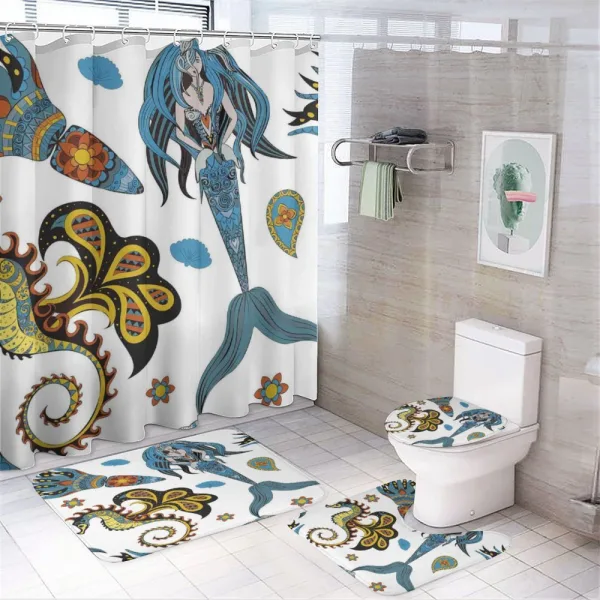 Mermaid and Sea Horse on a shower curtain