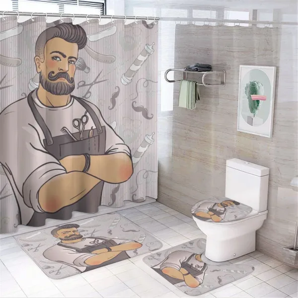 Muscular Barber Man on a shower curtain