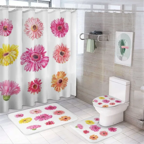 Pink Yellow Flowers on a shower curtain