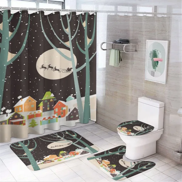 Snow Santa with Deer Town on a shower curtain