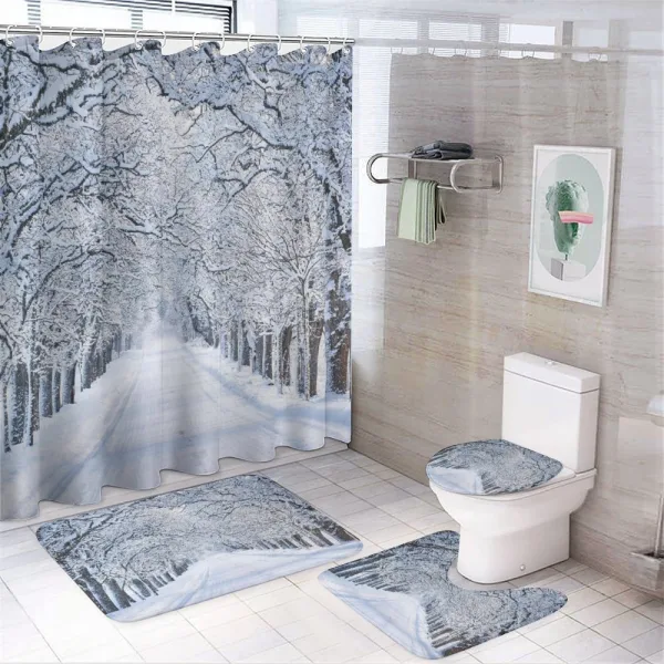 Snowy Woodland Nature on a shower curtain