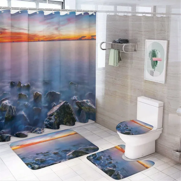 Sunrise Horizon Calm Waves on a shower curtain