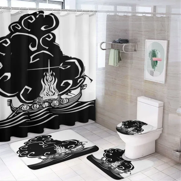 Viking Burning Longboat on a shower curtain