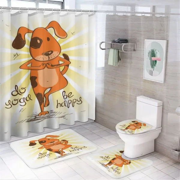Cartoon Dog Happy Message on a shower curtain