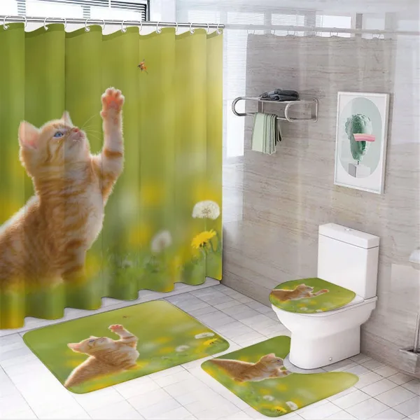 Ladybug Cats Dandelions on a shower curtain