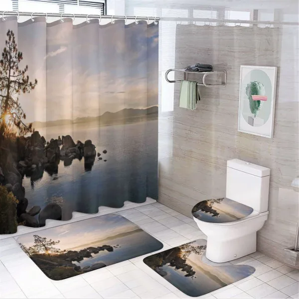 Lake Tahoe at Sunset on a shower curtain