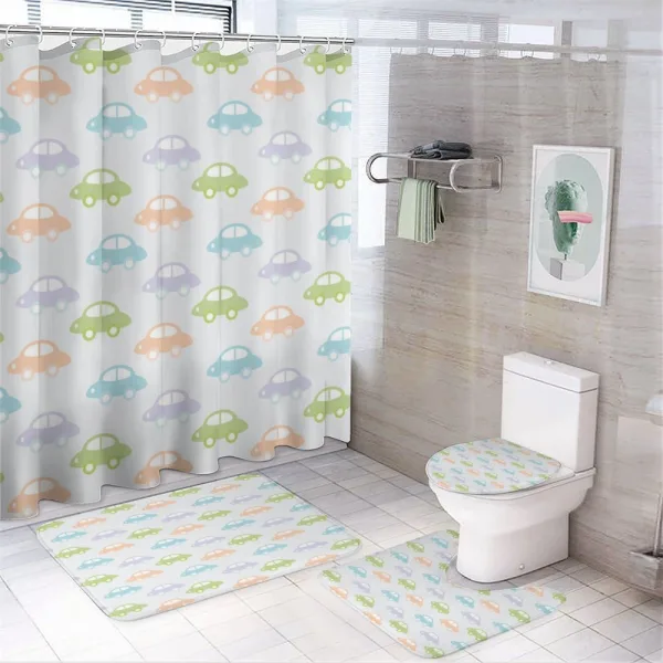 Pastel Cars Pattern on a shower curtain