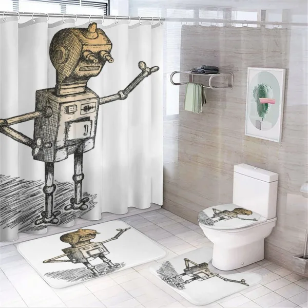 Sketchy Futuristic Robot on a shower curtain