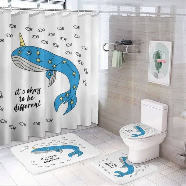 Blue Cartoon Whale on a shower curtain