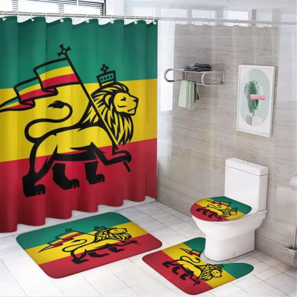 Judah Lion Rastafari Flag on a shower curtain