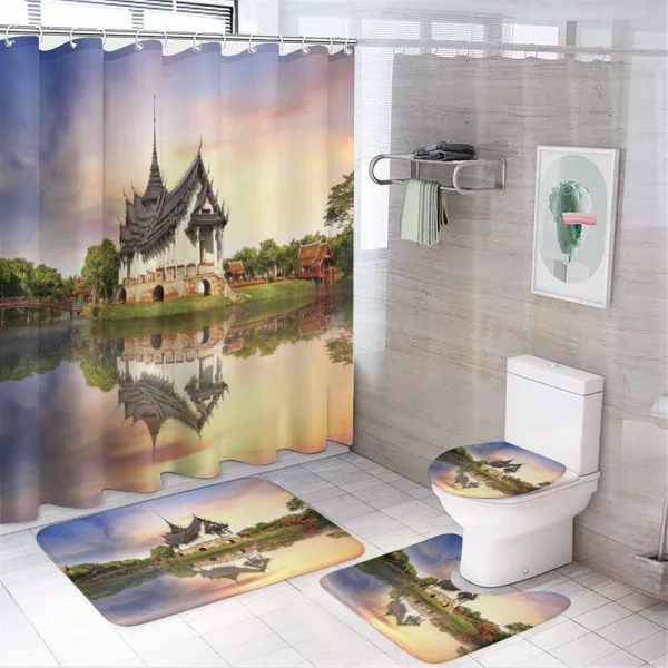 Medieval Building House on a shower curtain
