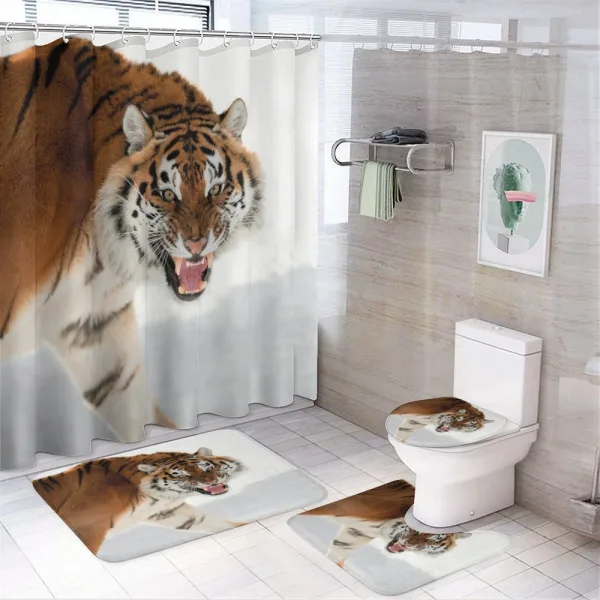 Panthera on Snow Close on a shower curtain