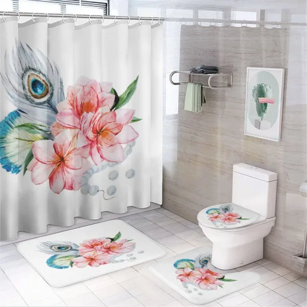 Peony and Peacock on a shower curtain