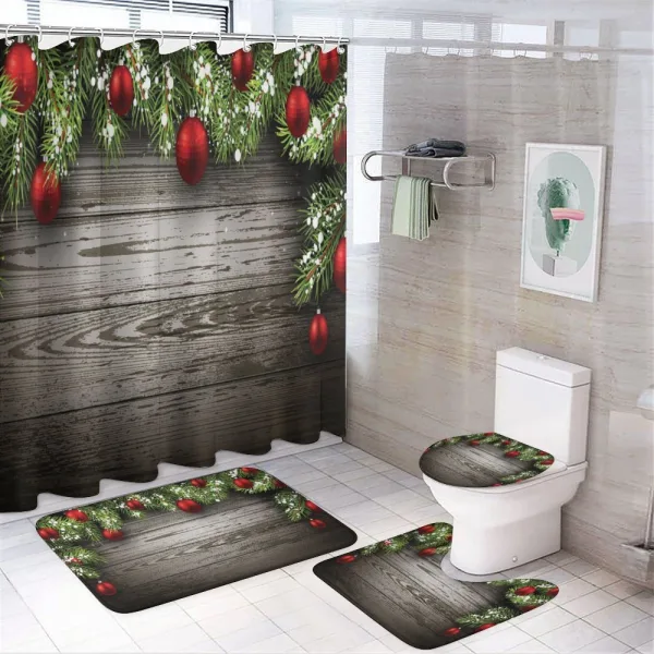 Red Balls Fir Branch on a shower curtain